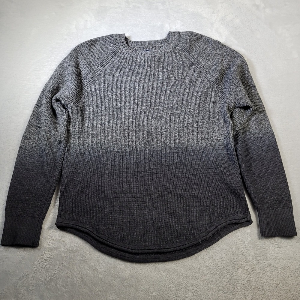Hollister Sweater Mens L Grey Ombre Gradient Ribbed Knit Curved Hem Raglan
